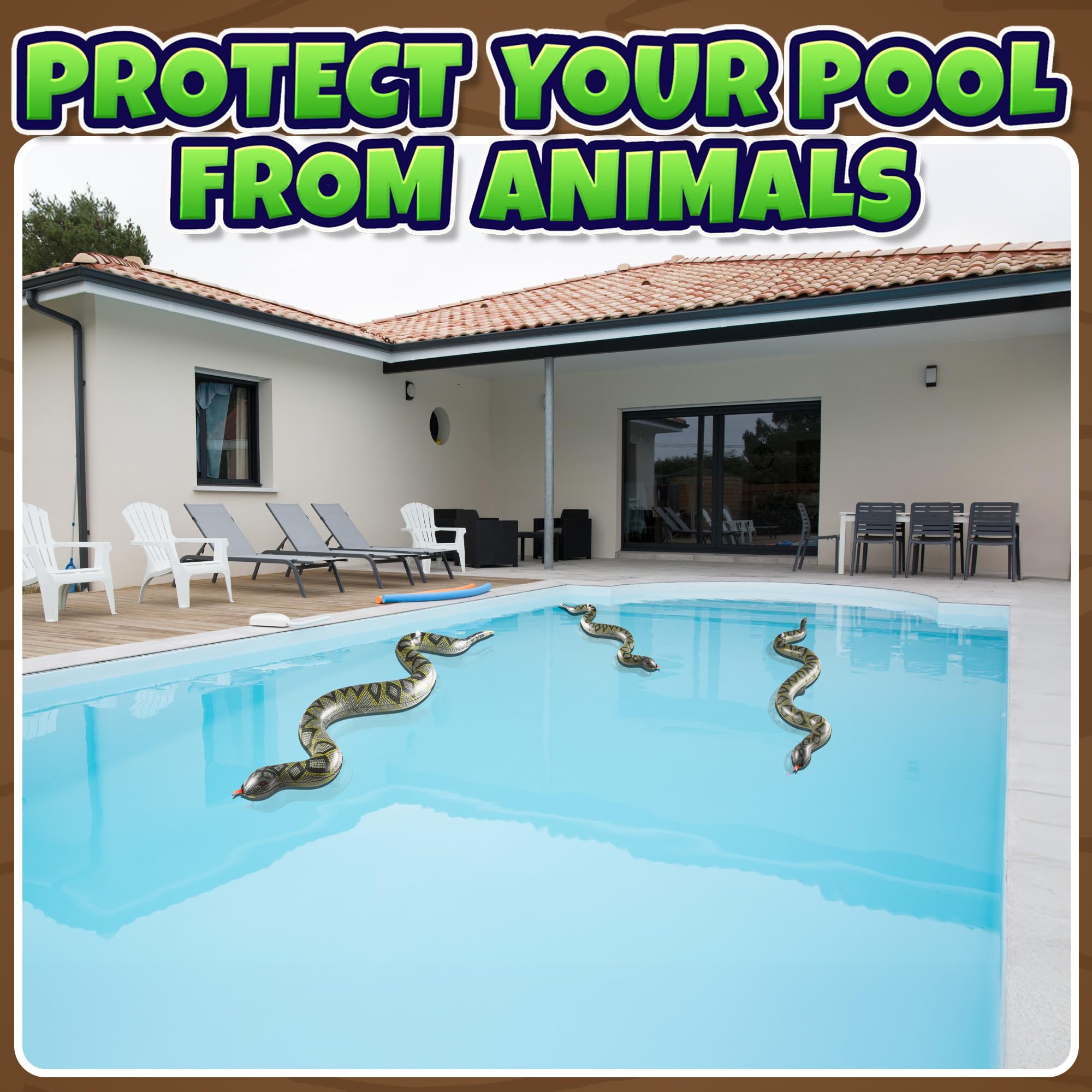 Inflatable Snakes for Pool (3 Pack) - 39 Inch Blow Up Fake Snake Toys for Pool Party, Backyard & Garden - Repels Ducks, Frogs & Birds - Jungle Safari Outdoor Décor